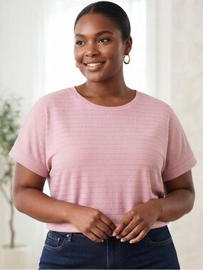 Ellen Tracy Metallic Striped Top XXL Dusty Pink NWT